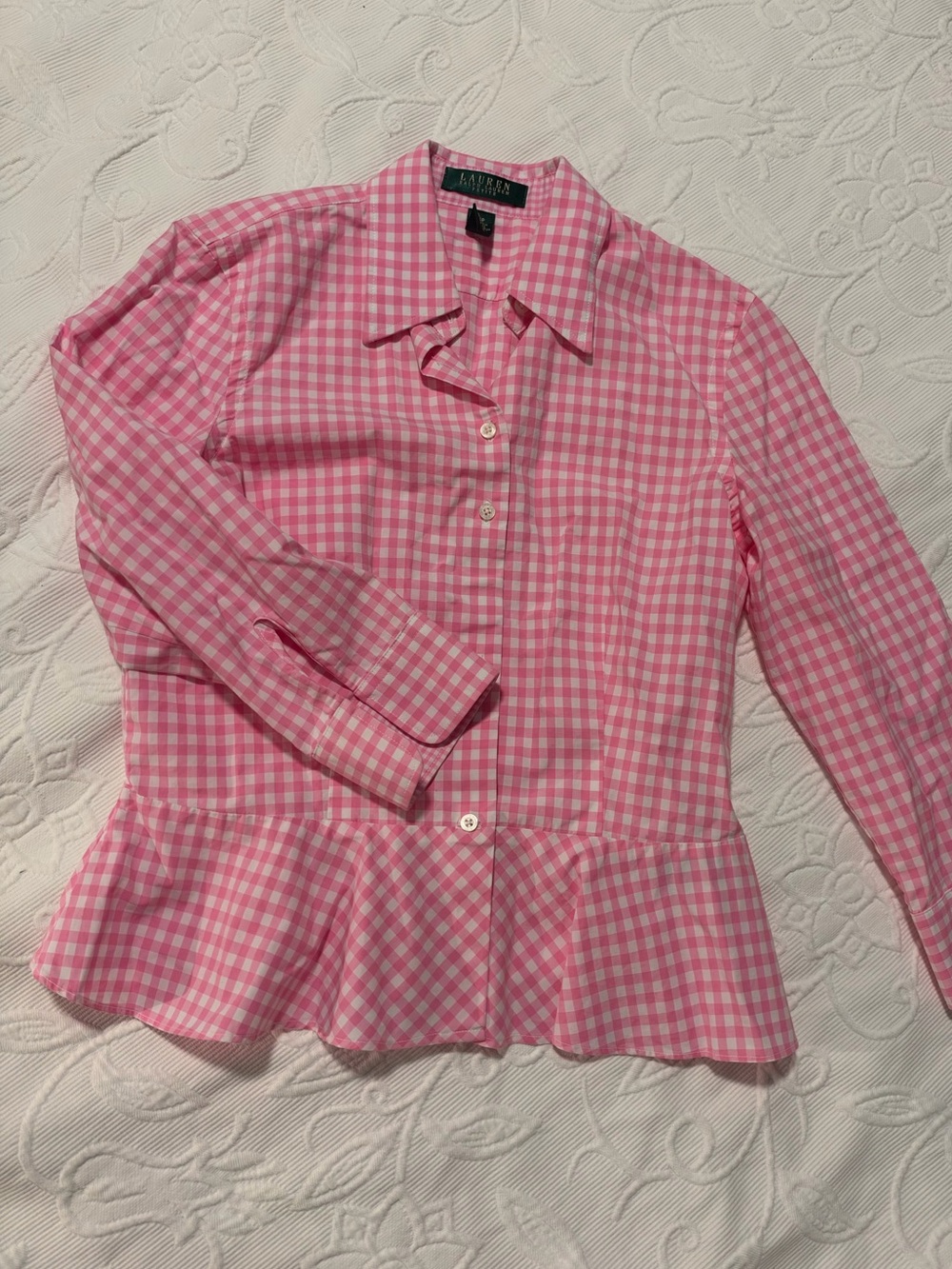 Lauren Ralph Lauren Pink Gingham Peplum Button-Down Shirt